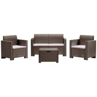 Dmora Conjunto De Sal&oacute;n Exterior Dmotto, Conjunto De Jard&iacute;n Con Cojines, Conjunto De Sal&oacute;n Interior Efecto Rat&aacute;n, 100% Made In Italy, Antracita - Dmora