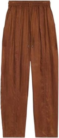 Isabel Marant Flowing Satijnen Broek met Koord en Zakken - Dames - Straight fit broeken - Bruin - XS - Satijn - Broeken