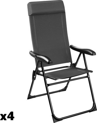 TecTake 4 sillas de camping plegables con cojín 120 kg. 57 x 65 x 112 cm gris