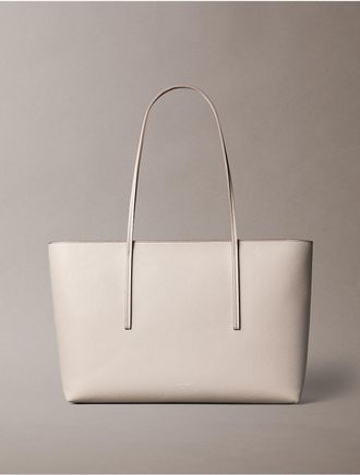 Calvin Klein Womens Embossed Logo Zip Tote Bag - Grey