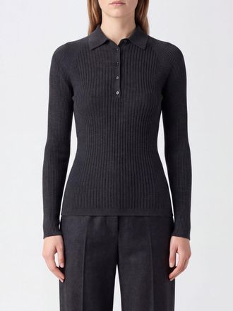 SA SU PHI Slim Fit Knit Polo in a Cashmere and Silk Blend with Long Sleeves