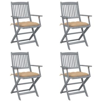 vidaXL Sillas De Jard&iacute;n Plegables 4 Uds Cojines Madera Maciza Acacia Vidaxl