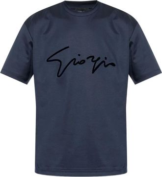 Giorgio Armani T-shirt in cotone con ricamo - Blu