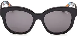 Emilio Pucci 53mm Geometric Sunglasses in Black /Iride Pattern /Smoke at Nordstrom
