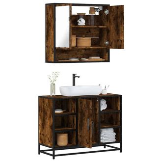 Berkfield Home 2 Piece Bathroom Furniture Set Smoked Oak Engineered Wood in Brown