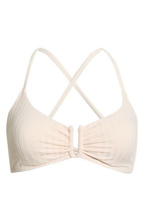 Sanctuary Textured Stripe U-Bar Bikini Top in White Sand at Nordstrom, Size Medium