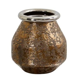 Nearly Natural 9.5-in Textured Bronze Vase with Silver Rim in Copper at Nordstrom