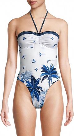 Farm Rio Womens Dream Sky Halter One-Piece Swimsuit In Blue/white