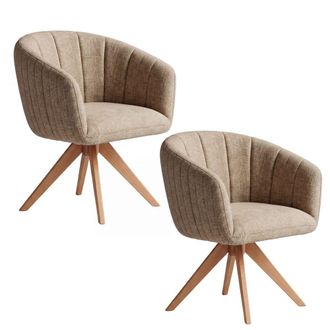 Pondecor Interiorismo Set 2 Sillas de comedor en tejido marr&oacute;n pata de madera 62x57x79 cm