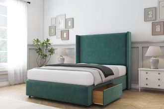 Sloomy Stratford Plush Divan Set No Drawers-54 Wingback-Footboard in Emerald | Size: Single
