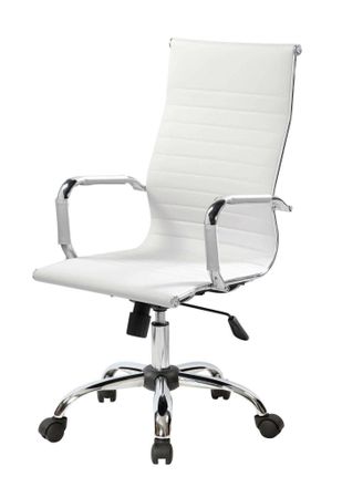 Dmora Dmora - Silla De Oficina Dlemmen, Sill&oacute;n Ejecutivo Con Reposabrazos, Silla De Oficina Ergon&oacute;mica, Blanco, 63x54h106/116 Cm