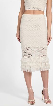 Guess Luca Fringe Hem Open Stitch Midi Skirt in Dove White at Nordstrom, Size Large