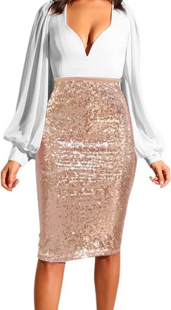Generic Womens Sequins Plus Size Curve Elasticated Waist Midi Length Party Skirt Multiple Designs