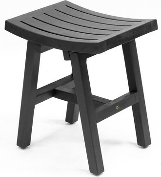 Jonathan Y Designs Tamlyn 15.75 Traditional Classic Slatted Solid Acacia Wood Indoor/Outdoor Shower Stool in Black at Nordstrom
