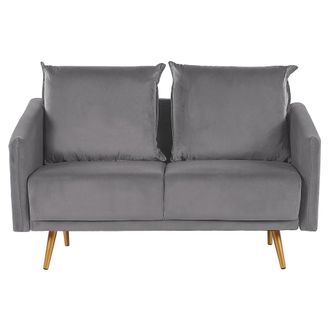 Beliani Beliani - Sof&aacute; Tapizado En Terciopelo Gris 2 Plazas Respaldo Acolchado Asiento Metal Patas Doradas Retro Glam Maura