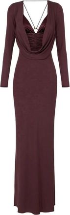 Elisabetta Franchi Kleedjes, Dames, Rood, XS, Satijn, Red Carpet Jurk in Vloeiende Crêpe Jersey