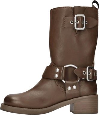 Steve Madden Biker Enkellaarsjes - Dames - Schoenen - Bruin - Maat: 37 1/2 EU Leer