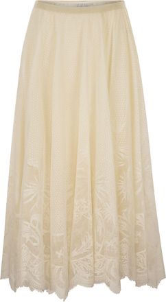 Fabiana Filippi Ausgestellter Spitzenrock mit Blattstickerei