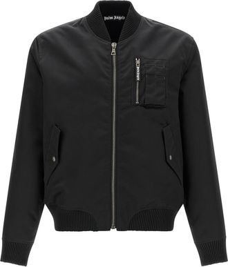 Palm Angels Black Curved Logo bomber jacket