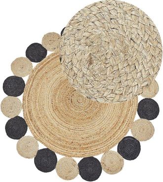 Beliani Beliani - Braided Jute Beige Natural Black Round Rug Carpet 140 cm Boho Rustic Living Room Vostan