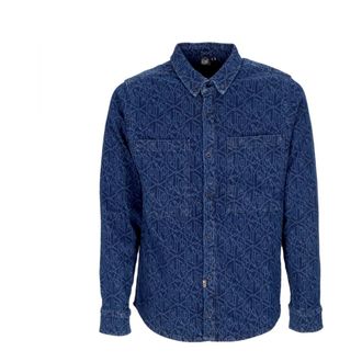 Dolly Noire Monogram Laser Shirt Blauw Indigo - Heren - Casual Overhemden - Blauw - L - Katoen - Overhemden