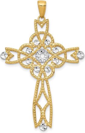 Diamond2Deal 14k Yellow Gold Rhodium Diamond-cut Beaded Trim Infinity Cross Pendant