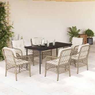 vidaXL Set Comedor De Jard&iacute;n 7 Pzas Con Cojines Rat&aacute;n Sint&eacute;tico Beige Vidaxl
