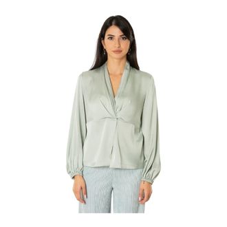 D.exterior Vloeiende satijnen blouse - Dames - Blouses & Shirts - Groen - Maat: L Satijn