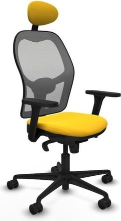 Piqueras y Crespo Piqueras Y Crespo - Jorquera Sincro Malla Gris Similpiel Amarillo Brazos 3d Base Nailon Cabecero Fijo Ruedas 65mm Nailon