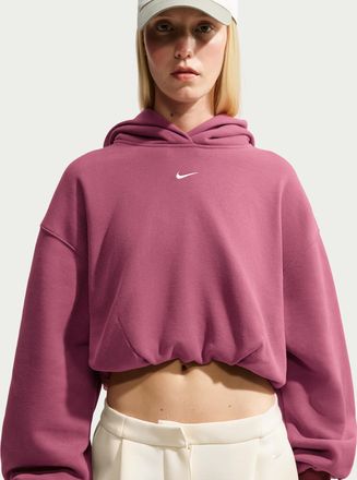 Nike Womens Studio Fleece Medium Weight Oversized Cropped Hoodie in Red | IM8096-654