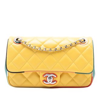 Chanel Pre-owned Womens Small Cc Quilted Multicolor Lambskin Acrylic Cuba Flap - Gold Leather - One Size