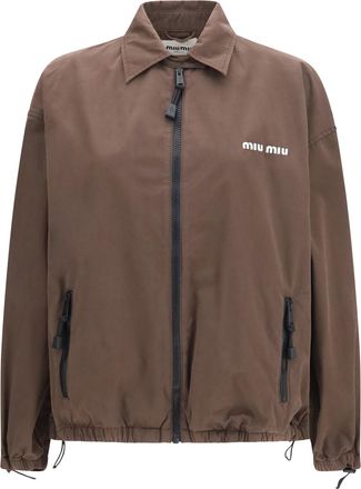 Miu Miu Womens Gabardine Zip Jacket Ebony Cotton