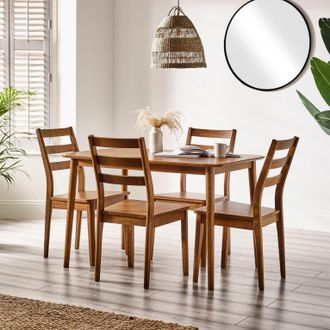 Furniturebox Lynton Small Walnut Colour Wooden Dining Table & 4 Dining Chairs