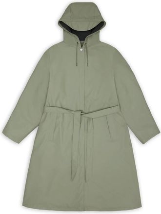 Rains Jassen, Dames, Groen, S, A-lijn Langere Jas met Riem