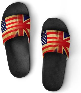 Generic Vintage U.S. UK Flag Unisex Beach Slippers & Pool Slides Anti-Slip House Shoes for Home Outdoor
