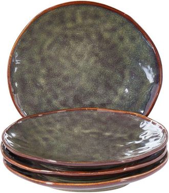 Beliani Beliani - Conjunto De 4 Platos De Postre De Gres Caol&iacute;n Artesanal Acabado Esmalte Reactivo Verde Oscuro Thyme