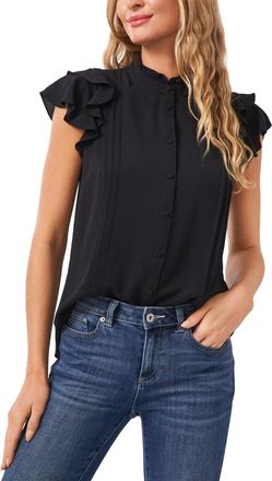 CeCe by Cynthia Steffe Womens CeCe Top Black Pintuck Button Front V-Neck Flutter Sleeve RED849