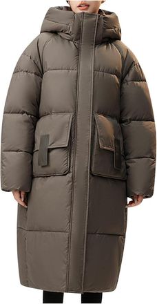 Generic Womens Fall and Winter Oversized Fluffy Warm Long Hooded Down Jacket Fashion Loose Leisure Thickened Outdoor Windproof Down Jacket (Grey-Green,XL)