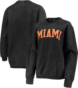 Pressbox Womens Pressbox Black Miami Hurricanes Comfy Cord Vintage Wash Basic Arch Pullover Sweatshirt at Nordstrom, Size Xx-Large