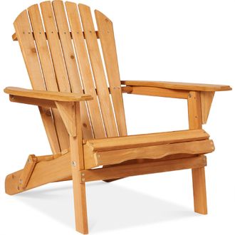 Best Choice Products Folding Adirondack Chair Outdoor, Wooden Accent Lounge Furniture w/ 350lb Capacity - Classic Wood