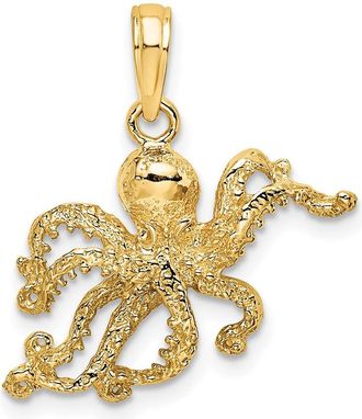 Diamond2Deal 10k Yellow Gold 2-D and Textured Octopus Charm Pendant