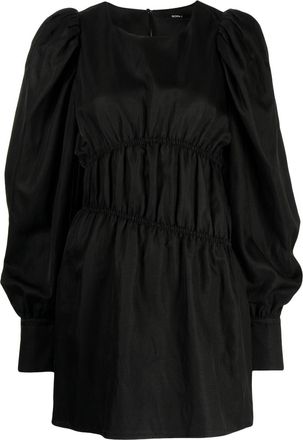 GOEN.J puffed-sleeves ruched dress - women - Viscose/Linen/Flax/Cotton - S - Black