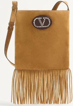 Valentino Garavani Borsa A Spalla Valentino Garavani Nellc&ocirc;te In Suede Con Frange Uomo HAVANA BEIGE/FONDANT UNI