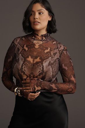 AFRM Zadie Plus Long-Sleeve Turtleneck Mesh Top