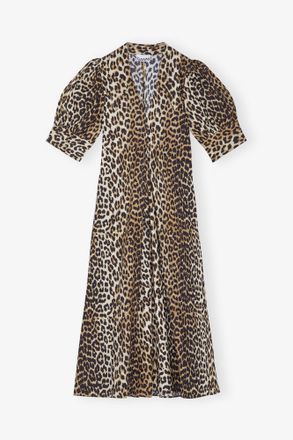 Ganni Mixed Leopard Cotton Poplin V-neck Maxi Dress - Size 20 Organic