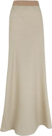Cortana Nuna- beige jacquard geruite rok - Dames - Maxi Rokken - Beige - M - Wol - Rokken