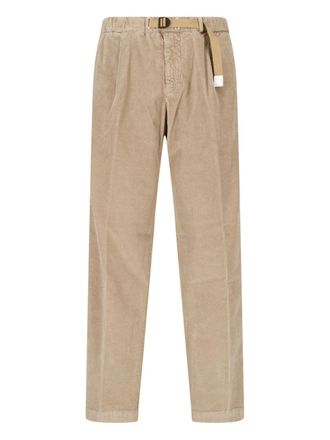 White Sand Beige Pleated Corduroy Straight-Leg Pants