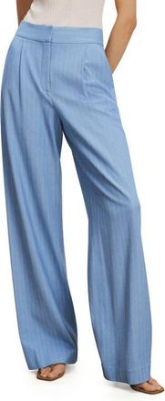 Veronica Beard Heyser Pinstripe Pleated Wide Leg Pants in Blue Jay Dove at Nordstrom, Size 12