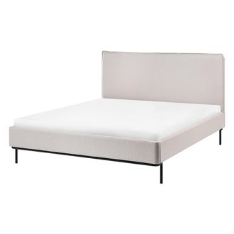 Beliani Cama Con Somier Con Cabecero Moderna Tapizado De Tela De Poli&eacute;ster Beige Claro 140 X 200 Cm Corio