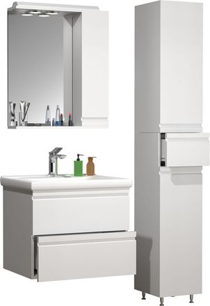 ebuy24 Ebuy24 - Vcm 4 Unids Lavabo Lavabo 60 Cm Muebles De Ba&ntilde;o Conjunto Lavabo Maniobrable Caj&oacute;n Espejo Gabinete Alto Gabinete Silora L (blanco)